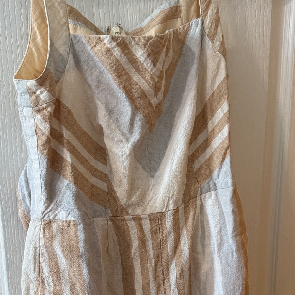 Anthropologie Beige and White Striped Jumpsuit - Picture 2 of 8